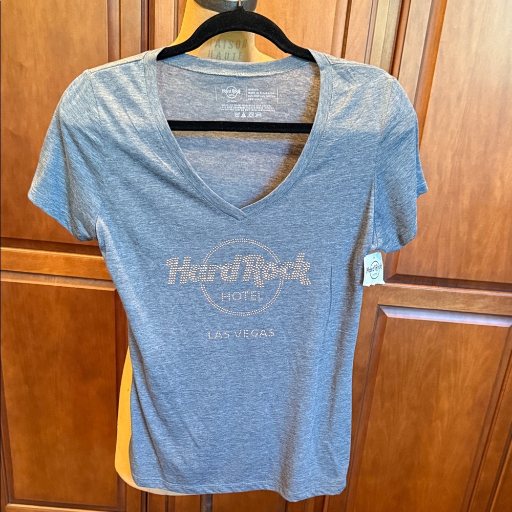 Hard Rock Cafe Women's Blue V-Neck Tee